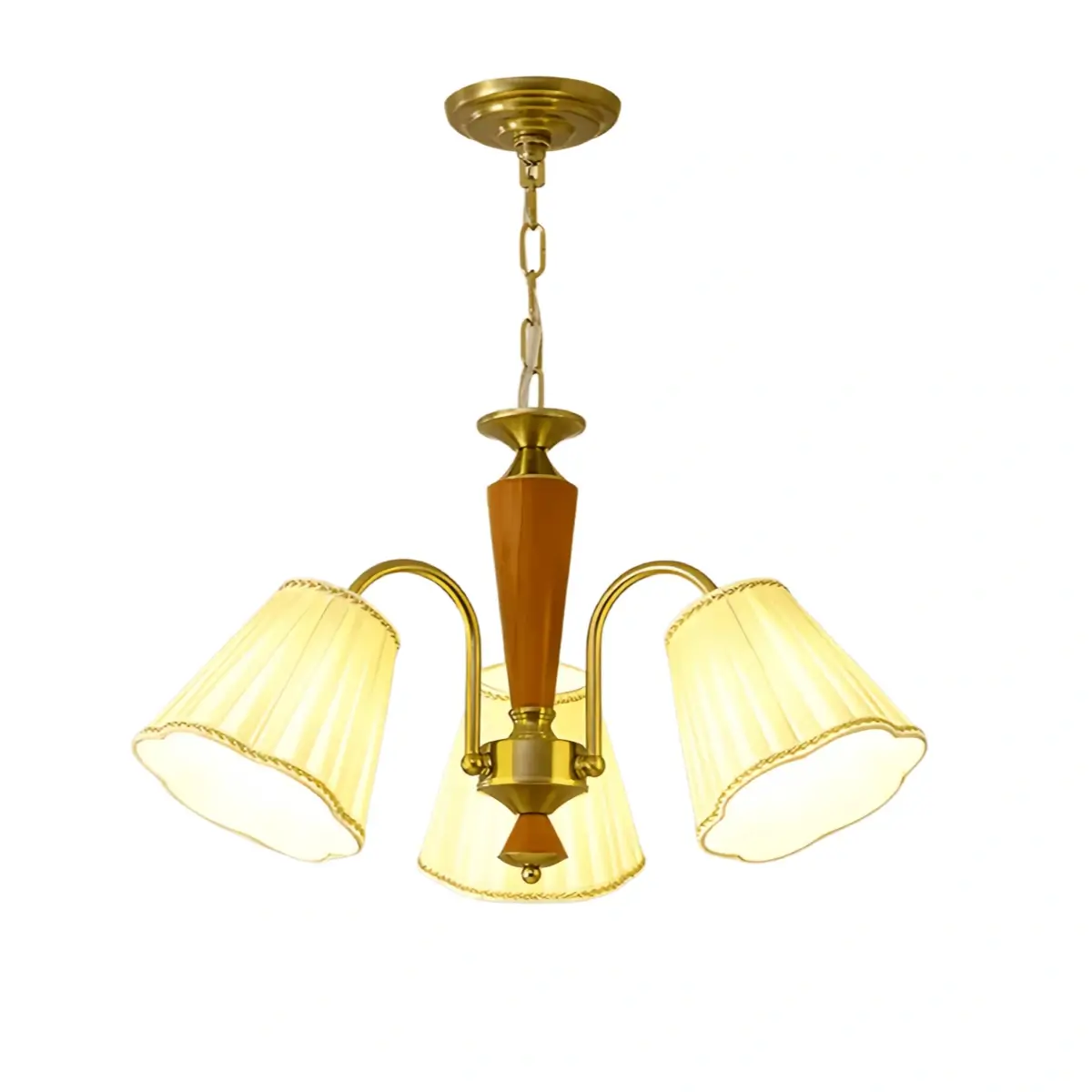 Modern Ceiling Lingt — Metal, Fabric & Walnut Wood with Gold & Walnut